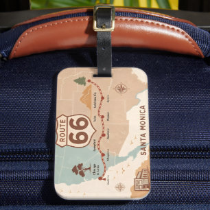 Étiquette À Bagage Carte vintage de la route 66 avec des villes histo