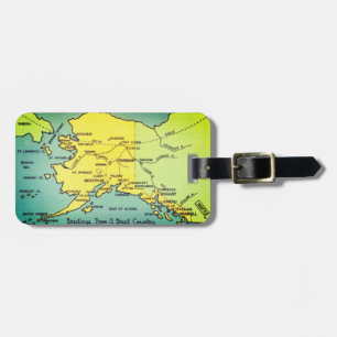 Étiquette À Bagage Carte vintage de l'Alaska - Détroit de Bering, Nom