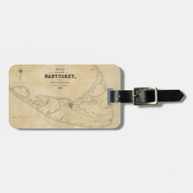 Étiquette À Bagage Carte vintage de Nantucket (1838) (Devant horizontal)