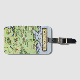 Étiquette À Bagage Carte vintage illustrée du Pays de Galles du Nord