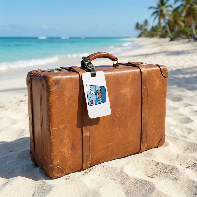 Étiquette À Bagage Cartoon Steamship sur Ocean Waves Art nautique (Créateur téléchargé)