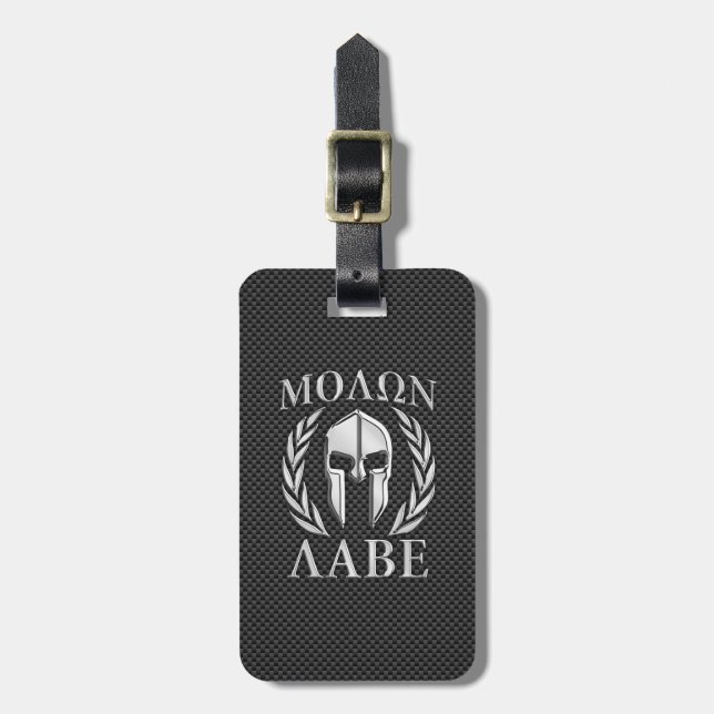 Étiquette À Bagage Casque spartiate de chrome de Molon Labe sur la (Devant Vertical)