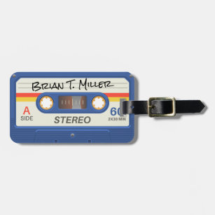 Étiquette À Bagage Cassette Bleue Rétro   Nom du marqueur