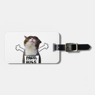 Étiquette À Bagage Cat holding Free Hugs Sign