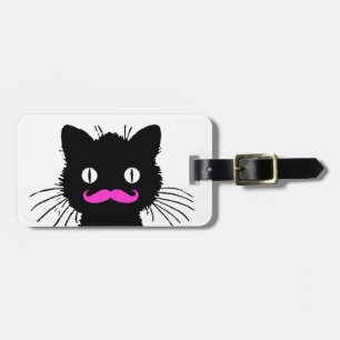 ÉTIQUETTE À BAGAGE CAT NOIR DE MOUSTACHE ROSE DRÔLE