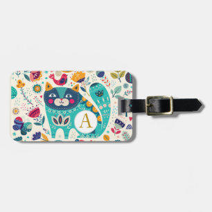 Étiquette À Bagage CAT personnalisé Folk Art Décoratif Oiseaux Fleurs