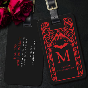 Étiquette À Bagage Cathédrale gothique Monogramme de vampire noir rou