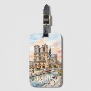 Étiquette À Bagage Cathédrale Notre-Dame de Paris Aquarelle Voyage