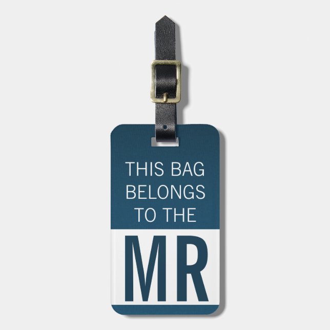 Étiquette À Bagage Ce sac appartient à MR en bleu (Devant Vertical)