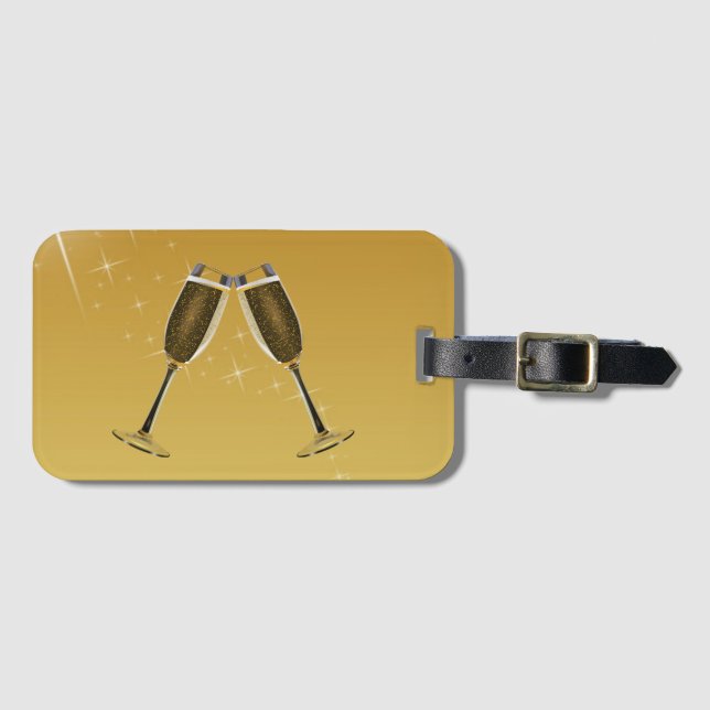 Étiquette À Bagage Célébration des Lunettes de Champagne sur l'or (Devant Horizontal)