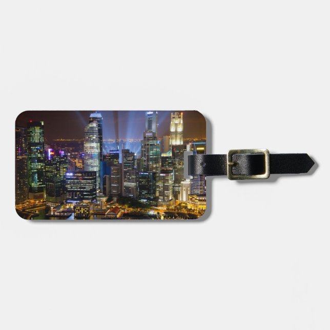 Étiquette À Bagage Centre-ville de Singapour la nuit (Devant horizontal)