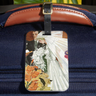 Étiquette À Bagage Cérémonie de mariage vintage avec Mariée et Salle