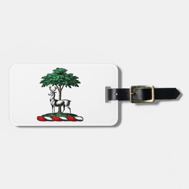 Étiquette À Bagage Cerf Daim devant un Arbre Blason Emblématique (Devant horizontal)