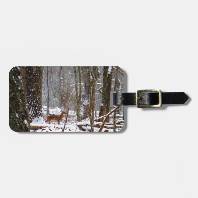 Étiquette À Bagage Cerf dans la chute de neige (Devant horizontal)