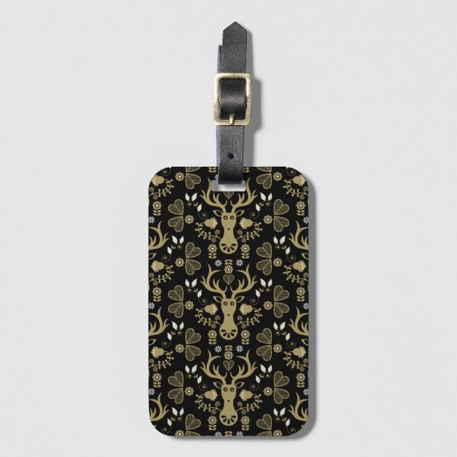 Étiquette À Bagage Cerf d'art populaire scandinave (Devant Vertical)