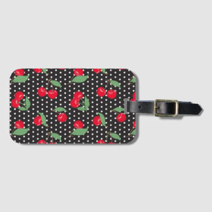 Étiquette À Bagage Cerise rouge Fruit Feuilles vertes Points noirs et