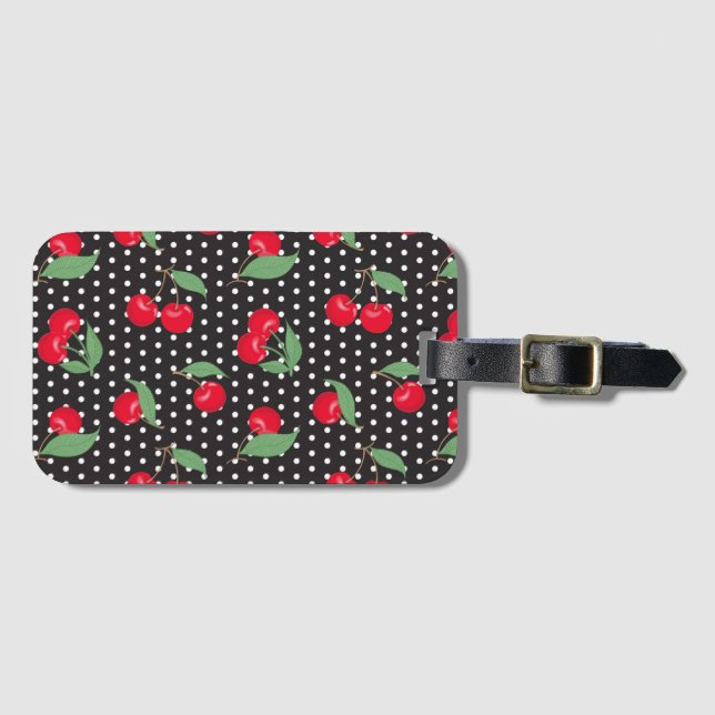 Étiquette À Bagage Cerise rouge Fruit Feuilles vertes Points noirs et (Devant Horizontal)