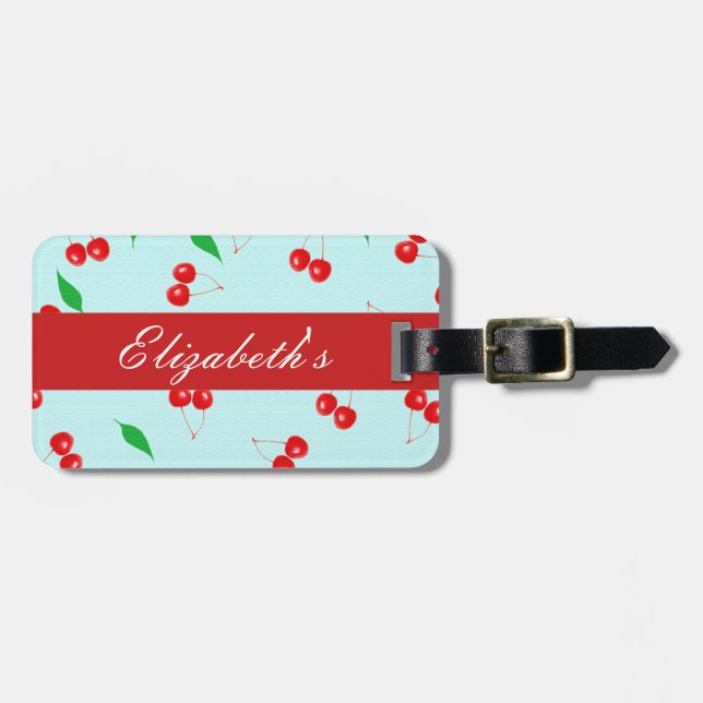 Étiquette À Bagage Cerises roses fraîches sur un arrière - plan en (Devant horizontal)