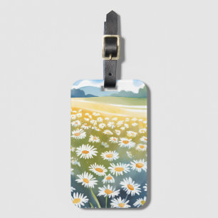 Étiquette À Bagage Champ de pâquerettes Peinture florale de prairie