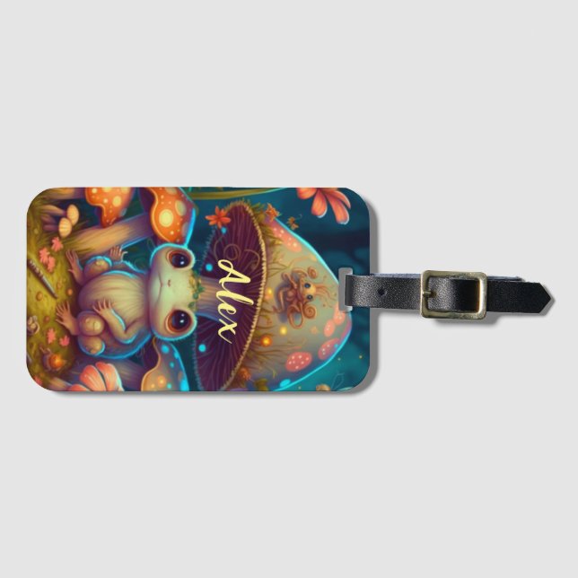 Étiquette À Bagage Champignons de grenouille mignon magiques (Devant Horizontal)