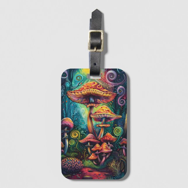 Étiquette À Bagage Champignons psychédéliques Oeuvre funky (Devant Vertical)