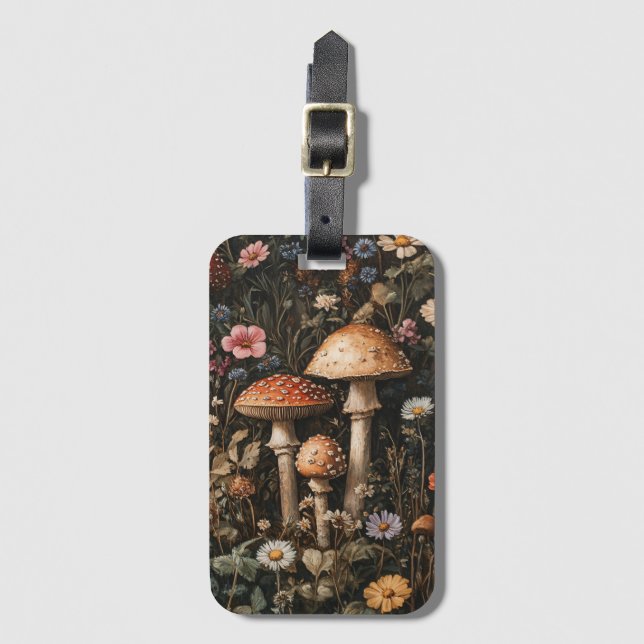 Étiquette À Bagage Champignons Whimsical et Botanique Fleur sauvage (Devant Vertical)