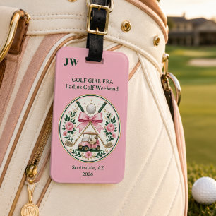 Étiquette À Bagage Chariot de golf à ruban rose Monogramme floral Fem