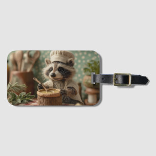 Étiquette À Bagage Charming and Cute Raccoon Chef Stirring a Bowl