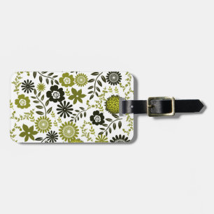 Étiquette À Bagage Chartreuse et motif floral vert olive foncé