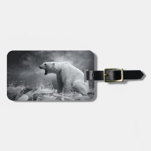 Étiquette À Bagage Chasseur d'ours blanc sur la glace dans l'eau