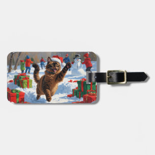 Étiquette À Bagage Chat abyssin Scène de neige festive de Noël