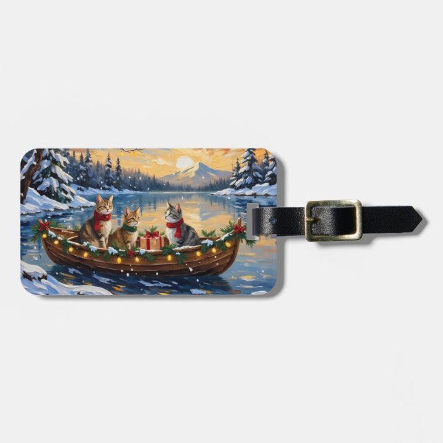 Étiquette À Bagage Chat angora turc Noël Bateau Fêtes (Devant horizontal)