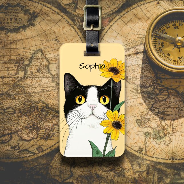 Étiquette À Bagage Chat aux Tournesols (Créateur téléchargé)