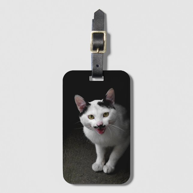 Étiquette À Bagage Chat avec Moustache (Devant Vertical)