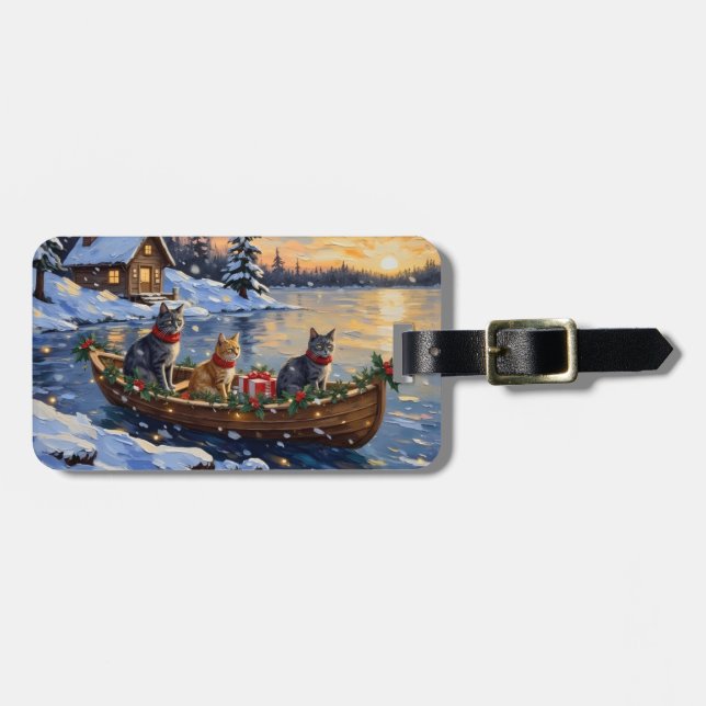 Étiquette À Bagage Chat Bleu Russe Noël Bateau Fêtes (Devant horizontal)