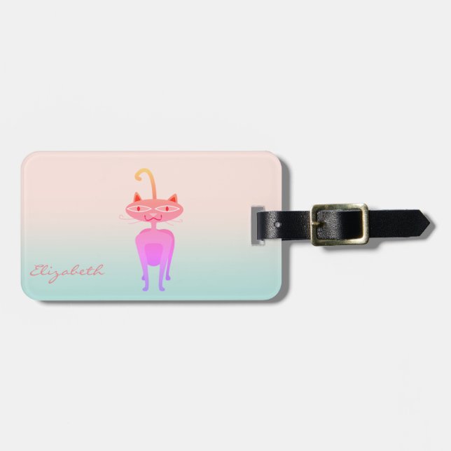 Étiquette À Bagage Chat capricieux moderne et féminin (Devant horizontal)