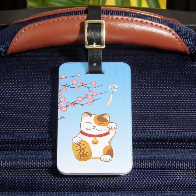 Étiquette À Bagage Chat chanceux japonais, Calico Maneki Neko (Insitu Rectoal 2)