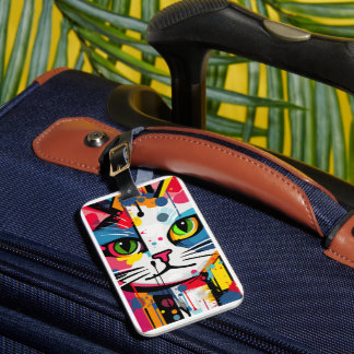Étiquette À Bagage Chat Coloré