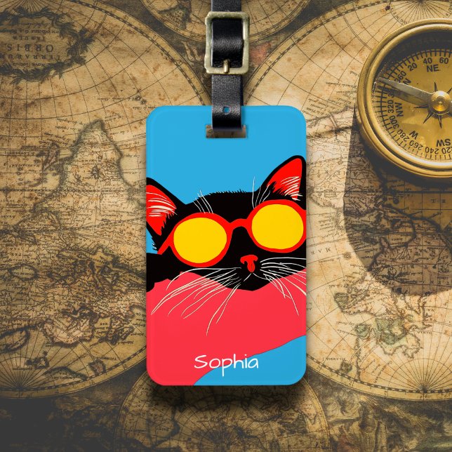 Étiquette À Bagage Chat Cool aux Lunettes de Soleil (Créateur téléchargé)