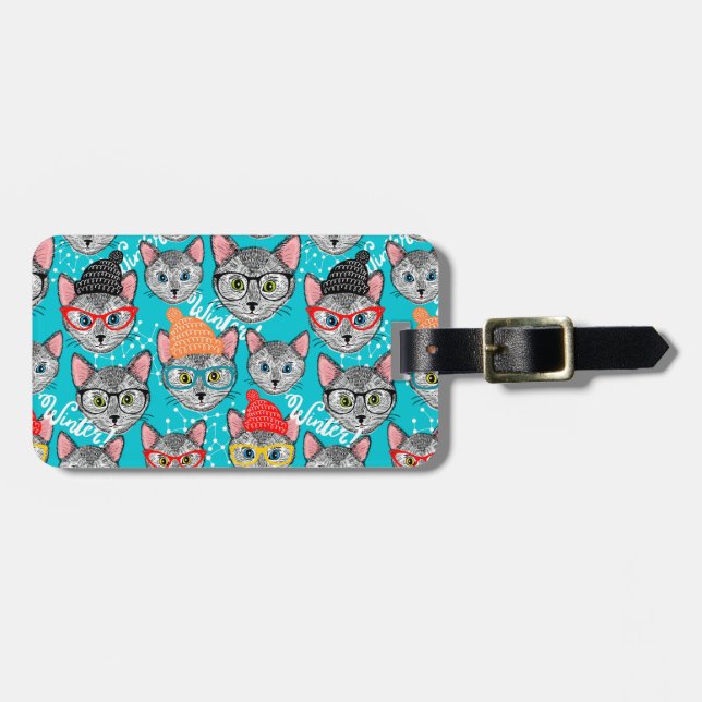 Étiquette À Bagage Chat dans le casquette (Devant horizontal)