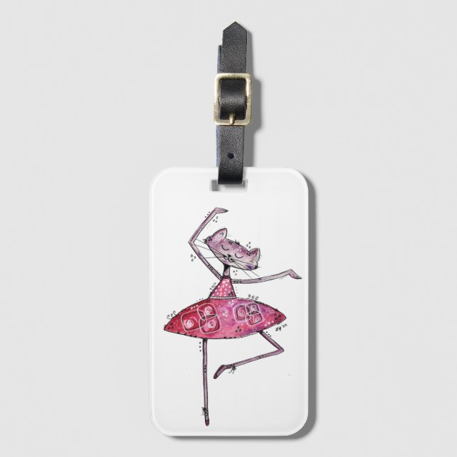 Étiquette À Bagage Chat de danse mignonne et lunatique (Devant Vertical)