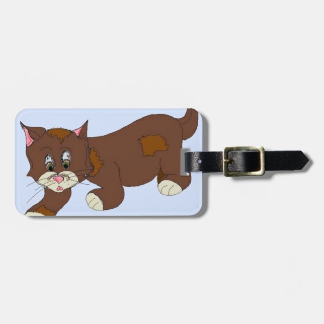 Étiquette À Bagage Chat de dessin animé sournois (Devant horizontal)