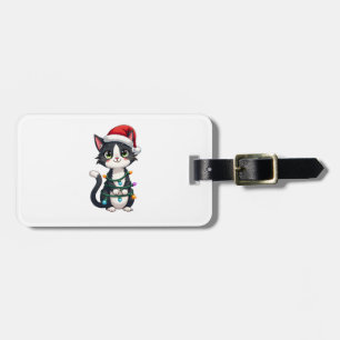 Étiquette À Bagage Chat de Noël Smoking chat noir de Noël lumières mi