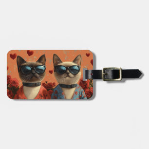 Étiquette À Bagage Chat de Siamese avec coeur Roses Saint-Valentin
