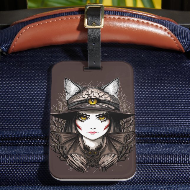 Étiquette À Bagage Chat de sorcière Halloween Déplaisant Portrait mig (Insitu Rectoal 2)