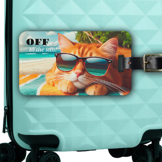 Étiquette À Bagage Chat drôle coloré Soleil tropical