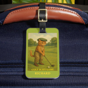 Étiquette À Bagage Chat élégant jouant au golf personnalisé