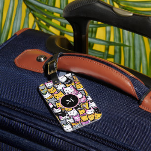 Étiquette À Bagage Chat face félin doodé animaux de compagnie kitties