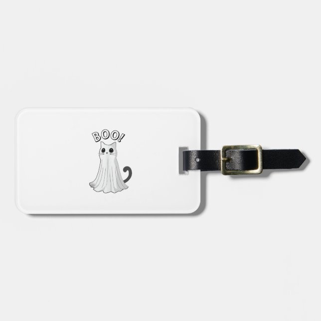 Étiquette À Bagage Chat fantôme mignon Kitty Boo Halloween chaton eff (Devant horizontal)