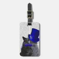 Chat gris avec chapeau bleu et moustache bleue